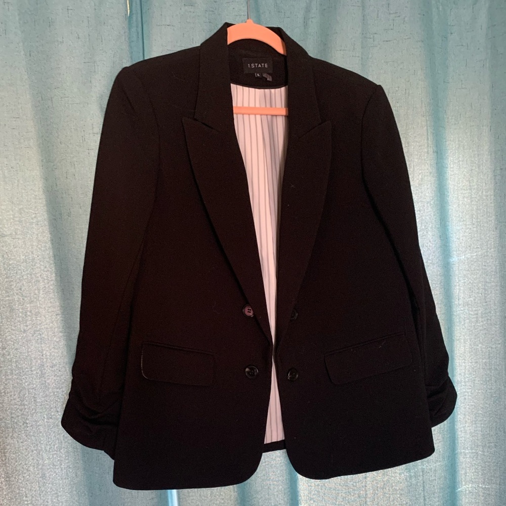 Black Blazer with Ruched Sleeves